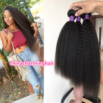 

Kinky Straight Hair Brazilian Hair Weave Bundles Coarse Yaki 100 Human Remy Hair Extensions 3pcs