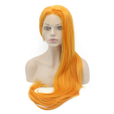 

Long Straight Heat Safe Fiber Hair Lace Front Orange Costume Party Wig