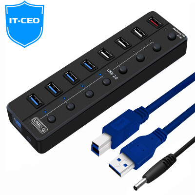 

IT-CEO 4-портовый USB3.0 + 3-портовый USB2.0 сплиттер + 2.1A порт для зарядки высокоскоростное расширение ноутбука с восемью конвертерами HUB концентратор черный W1HUB-8U32