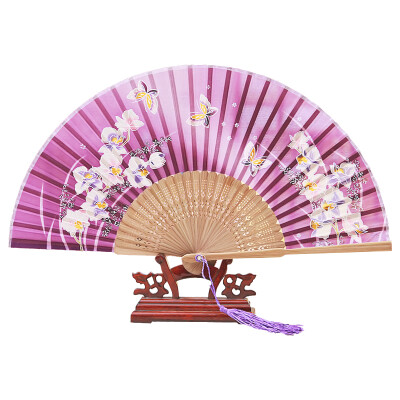 

Weilong fan fan female fan Chinese wind folding fan floral flower fan fan characteristics creative gift gift to send friends dance fan tea bone purple magnolia