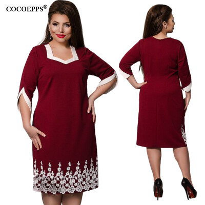 

COCOEPPS 6XL 5XL Lace Patchwork Women Dress 2017 Summer Style Plus Size office Big Large Size Dress Casual Loose blue Dresses