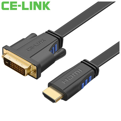 

CE-LINK HDMI to DVI 24 1 conversion line 1 meter flat cable high-definition signal cable computer HDTV monitor projector line black 1847