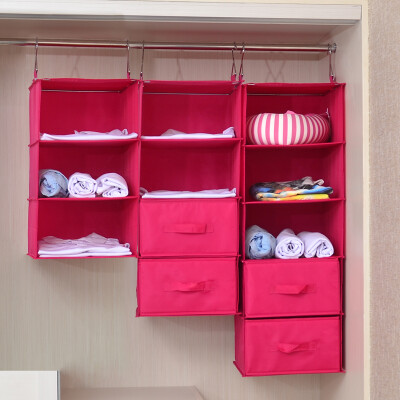 

bicoy Oxford cloth wardrobe storage bag hanging storage bag storage bag 5 layer kitchen 2 drawers rose red