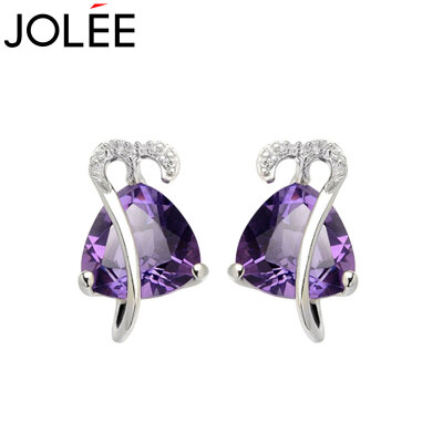 

Feather JOLEE earrings S925 silver earrings natural amethyst earrings color gem jewelry to send his girlfriend honor wife gift purple