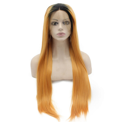 

Long Straight Heat Safe Fiber Hair Lace Front Orange Costume Party Wig