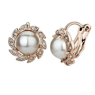 

Yoursfs@18k Rose Gold Plated Sunflower Pearl Clip on Earring for Bridal Wedding Party Jewelry