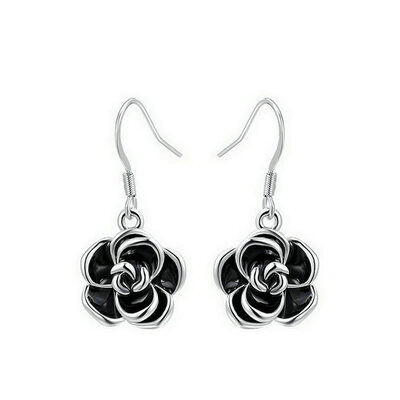 

Yoursfs 18K White Gold Plated Black Rose Flower Pendant Drop Hook Earring for Women