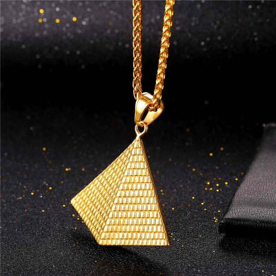 

U7 Egyptian Pyramids Chain & Pendant Necklace Gold Plated/ Steel Neclaces Men/Women Jewelry