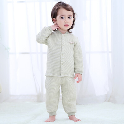 

Xin Song baby color cotton warm cardigan suit neonatal autumn and winter thickening color cotton shirt pants suit natural green D059D73