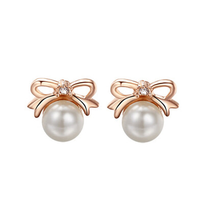 

Yoursfs @ Lovely Bowknot Earrings 18k GP Charm White Pearl Stud серьги для женщин для девочек подарки