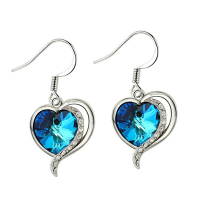 

Yoursfs Trendy Blue Crystal Drop Earrings Heart Shape Hanging Earrings Jewelry For Women Jewelry Pendientes