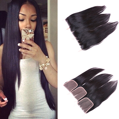 

8A Grade 44 Virgin Indian Hair Straight Lace Closure 100 Unprocessed Virgin Human Hair FreeMiddleThree Part Lace Closures