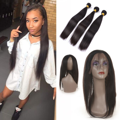 

360 Lace Frontal With Bundle Brazilian Straight Hair With Frontal Closure 100 Virgin Hair&Lace Closure With Baby Hair