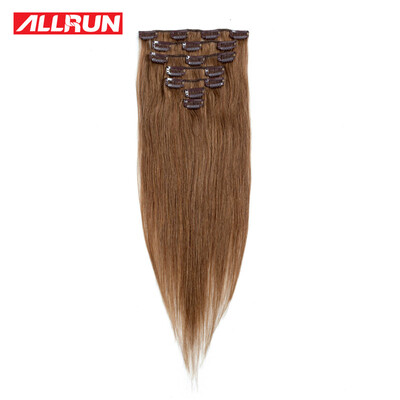 

Allrun Clip In Human Hair Extensions # 6 Цвет Прямые бразильские волосы 70г 7шт 16 клипов