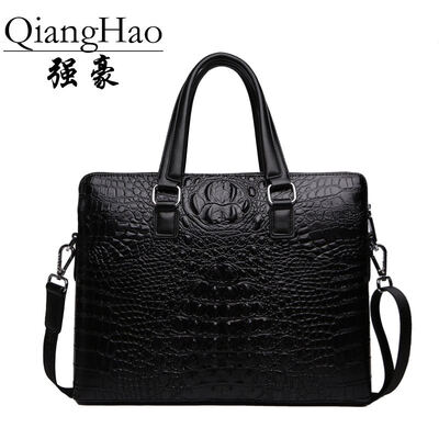 

QiangHao Genuine Leather Men Bags Fashion Crocodile Pattern Man Crossbody Shoulder Bag Mens Small Briefcase Men Clutch Bags