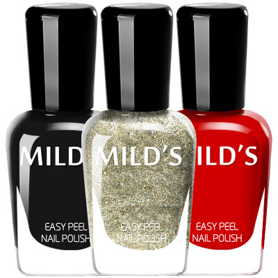 

Mild' (MILD') tasteless health green nail polish enchanting light dance suit 7ml * 3 send clean cotton black red Chinese red water strippable