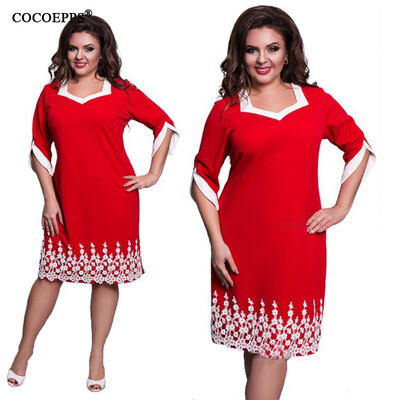 

COCOEPPS 6XL 5XL Lace Patchwork Women Dress 2017 Summer Style Plus Size office Big Large Size Dress Casual Loose blue Dresses