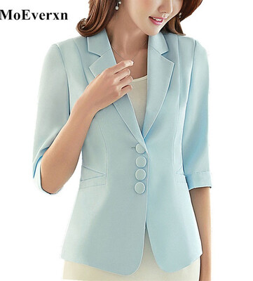 

Casual Work Office Blazer Three Button Jacket for Women Half Sleeve With Turnback Cuffs 2017 Fall Spring Slim Candy Color Blazer