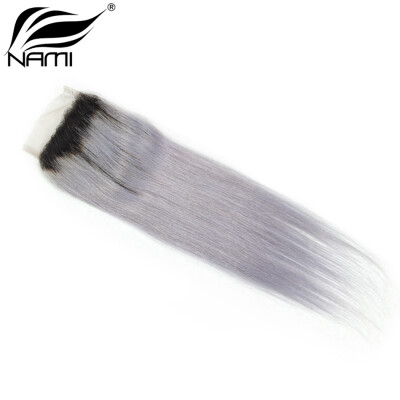 

Nami Hair 1b/Grey Ombre 4X4 Lace Closure Brazilian Straight Human Hair Two Tone Color 10"-16" T1B/ Silver Grey Ombre Hair