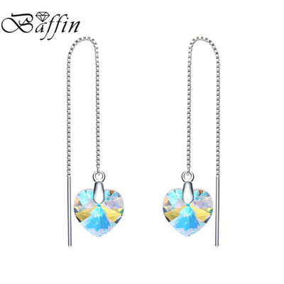 

BAFFIN 925 Sterling Silver Long Chain Dangle Earrings Line Fashion Jewelry For Women Crystal From SWAROVSKI Heart Pendant
