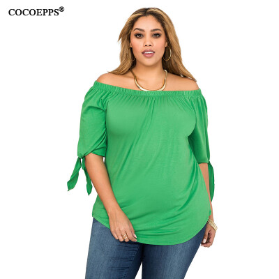 

COCOEPPS Casual Loose Lacing Half Sleeves Women Top Sexy Off Shoulder Solid Big size Summer Blouse Feminine Plus Size Clothing
