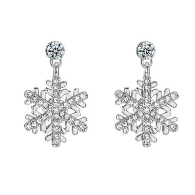 

Yoursfs Women Luxury Crystal Silver Color Flower Stud Earrings snowflake Wedding Party Earring Bijouterie