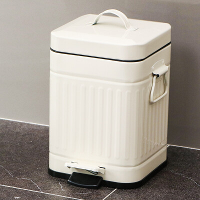 

Ou Runzhe trash cans 3L square double handle hand quiet pedal home kitchen waste paper tube ivory white