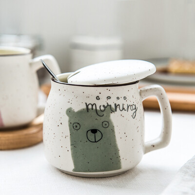 

Фарфоровая душа творческой моды керамические мультфильм чашка кружка с крышкой ложкой чашка воды свежие и прекрасные молочные кофейные чашки Мэн Мэн животного серый медведь