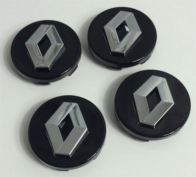 

4 x 60mm ALLOY WHEEL HUB CENTER CAPS RENAULT BLACK CHROME LOGO SET OF FOUR UK