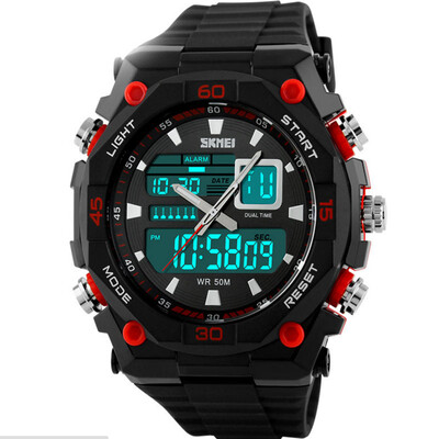 

Men's waterproof outdoor sports large dial electronic watch is still double watch as gift for men