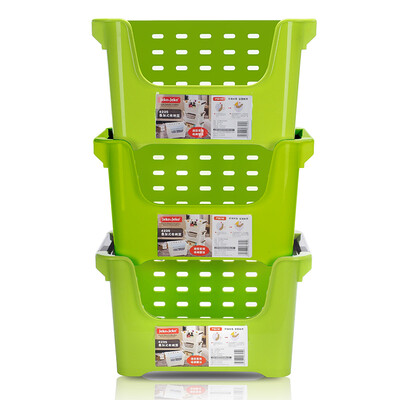 

JEKO&JEKO Plastic Storage Basket Laundry Basket 3 Pack Kitchen Shelf Basket Clothing Toy Stacking Storage Basket Green SWB-6104