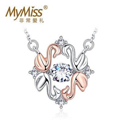 

Mymiss Inlaid Swarovski Zircon Swan Necklace female 925 silver pendant both love silver