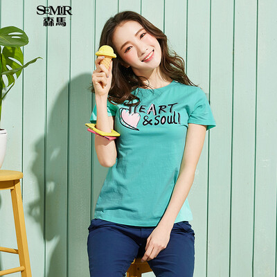 

Semir Semir short sleeve T-shirt summer round neck print Korean version of the cotton half-sleeved T-shirt 12216000005 pink green