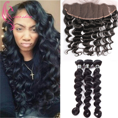 

7A Peruvian Virgin Hair 3 Bundles With 13x4 Lace Frontal Loose Wave Hair Natural Unprocessed Virgin Hair Fashion Style Grace