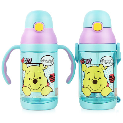 

【Jingdong Supermarket】 Disney Plastic Cup Children's Suction Water Cup Double Handle Double Water Bottle Double Cover Interchange 350ML Pooh