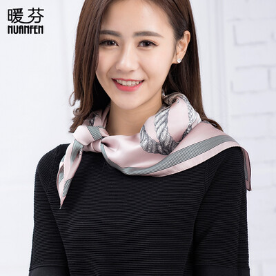 

Warm Fen NuanFen TS661WJE Scarf Summer Small Square Scarf Womens Spring&Autumn Print Korean version with Headband Scarf Short Scarf Retro Scarf Stewardess Scarf Rope Pink