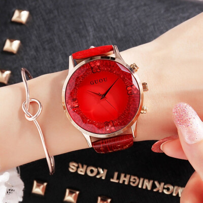 

2017 New Fashion Big Diamond Watches Beauty Crystal Lady Watch Luxury Rose Gold Leather Starps Watch Lords&Ladies Womens