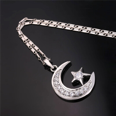 

U7 Moon Star Pendant Necklace For Women Muslim Jewelry