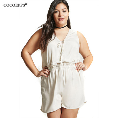 

COCOEPPS Women Large Size Rompers 2017 Plus Size Ladies V Neck Sleeveless Short Jumpsuit Summer Playsuit Macacaos Femme