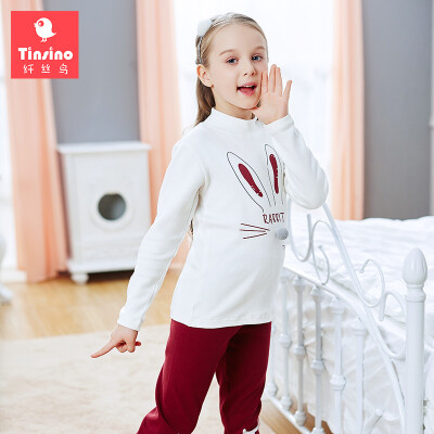 

(TINSINO) children's underwear suit girls in the long children's long-sleeved home service pajamas baby long-sleeved thick autumn clothes pants eyelashes rabbit pink light 110