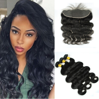 

8A Peruvian Virgin Human Hair Body Wave 3 Bundles With Lace Frontal Closure 100 Human Hair Extensions Body Wave Natural Color