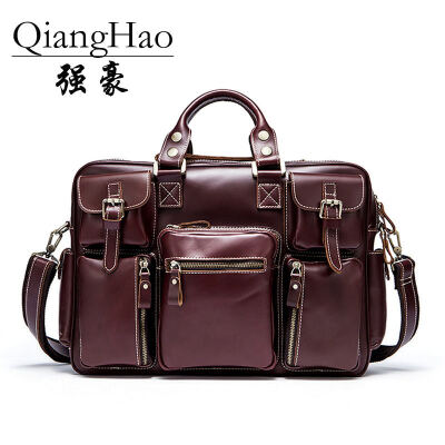 

QiangHao men's briefcase, business men's bags, leather men's handbags, shoulder bags, laptop bags