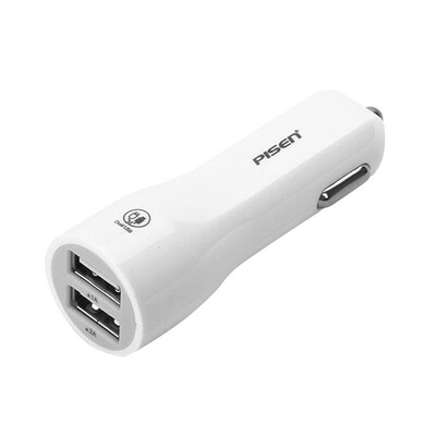 

PISEN Multipurpose Dual USB Car Charger Apple White Phone / Flat / Mobile Power Charger / Dual USB Jack / With Smoke (No Data Cable)