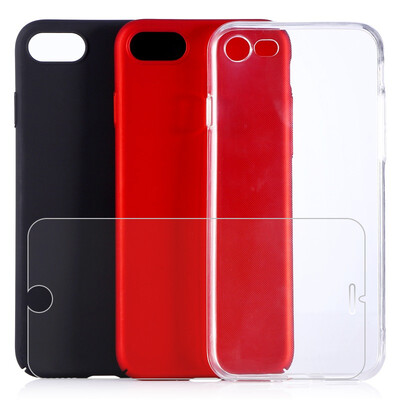 

【Phone case shell four sets】 dostyle apple 7 mobile phone case protective cover iPhone7 hard shell red black TPU silicone sleeve transparent shell iPhone7 tempered film