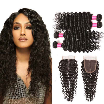 

BHF Hair Virgin Hair 4 Bundles With Closure 8A Brazilian Deep Curly Virgin Hair Free Shipping