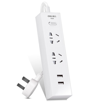 

Effective (deli) 18220 smart USB charging (5V2.1A) 2-bit combination hole 1.8 m total control switch socket / plug / plug