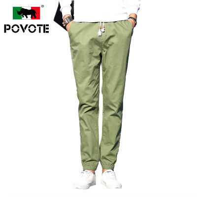 

Paulo rhinoceros (POVOTE) casual pants men's feet cotton solid color casual trousers young men's loose loose trousers waist pants PVHN1605 military green