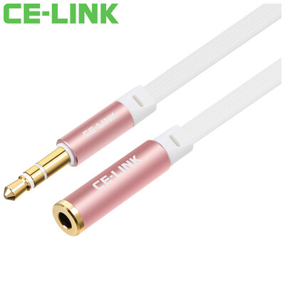 

CE-LINK 2438 Car AUX audio cable male extension cable 1 meter flat line mobile phone flat headphone extension line car 35 audio lengthening line rose gold