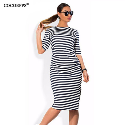 

COCOEPPS Striped Autumn women dresses big sizes NEW 2017 plus size women clothing Knee-Length dress casual o-neck loose dress