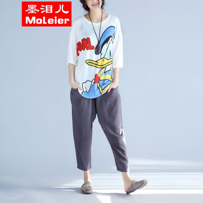 

Большой код дамский толстая MM широкая печатание короткий рукав литературное модные футболки широкая пар печать